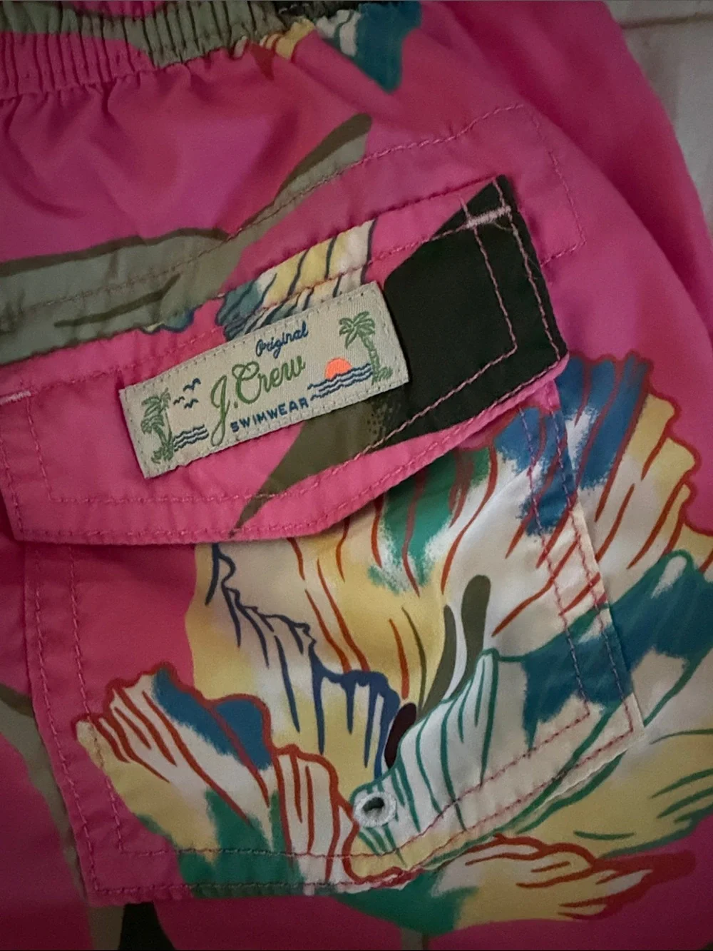 J. Crew Pink Tropical Floral Kids Swim Trunks